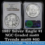 NGC 1987 Silver Eagle Dollar $1 Graded ms69 by NGC