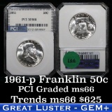 1961-p Franklin Half Dollar 50c Graded ms66 by LVCS