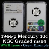 NGC 1944-p Mercury Dime 10c Graded ms64 by NGC