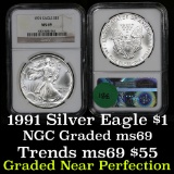 NGC 1991 Silver Eagle Dollar $1 Graded ms69 by NGC