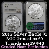 NGC 2015 Silver Eagle Dollar $1 Graded ms69 by NGC