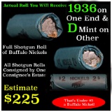 Full roll of Buffalo Nickels, 1936 on one end & a 'd' Mint reverse on other end   Average Circ (fc)