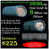 Full roll of Buffalo Nickels, 1936 on one end & an 's' Mint reverse on other end   Average Circ (fc)