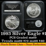 1993 Silver Eagle Dollar $1 Graded ms69 By PCS