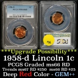 1958-d Lincoln Cent 1c Graded ms66 RD by PCGS