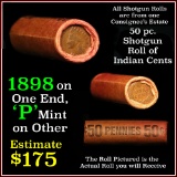 Indian Head Penny 1c Shotgun Roll, 1898 on one end, reverse on the other   1c Grades Average Circ