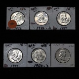 6 Assorted Franklin Half Dollars 50c