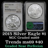 NGC 2015 Silver Eagle Dollar $1 Graded ms69 by NGC