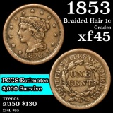 1853 Braided Hair Large Cent 1c Grades xf+