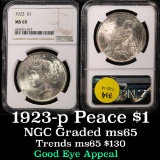 1923-p Peace Dollar $1 Graded ms65 by NGC