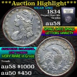 ***Auction Highlight*** 1834 Capped Bust Half Dollar 50c Graded Choice AU/BU Slider by USCG (fc)