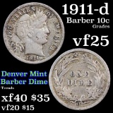 1911-d Barber Dime 10c Grades vf+