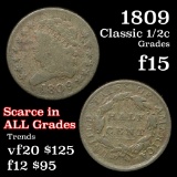 1809 Classic Head half cent 1/2c Grades f+