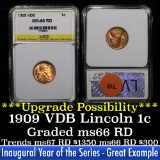 1909 vdb Lincoln Cent 1c Graded ms66 rd by LVCS