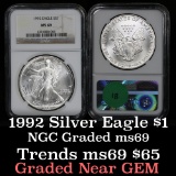 NGC 1992 Silver Eagle Dollar $1 Graded ms69 by NGC