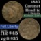 1830 Coronet Head Large Cent 1c Grades f details