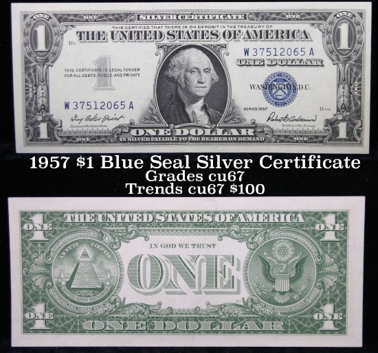 1957 $1 Blue Seal Silver Certificate Grades Gem++ CU