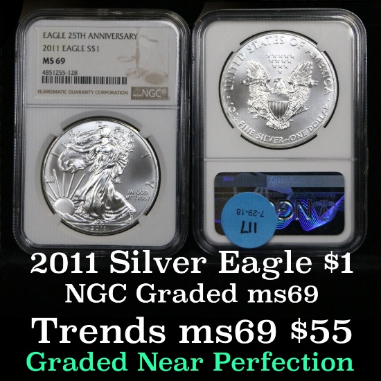 NGC 2011 25TH Anniversary Silver Eagle Dollar $1 Graded ms69 by NGC