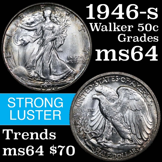 1946-s Walking Liberty Half Dollar 50c Grades Choice Unc