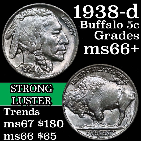 1938-d Buffalo Nickel 5c Grades GEM++ Unc