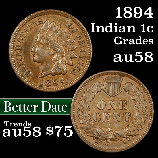 1894 Indian Cent 1c Grades Choice AU/BU Slider