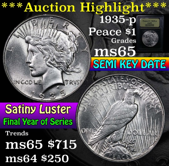 ***Auction Highlight*** 1935-p Peace Dollar $1 Graded GEM Unc By USCG (fc)