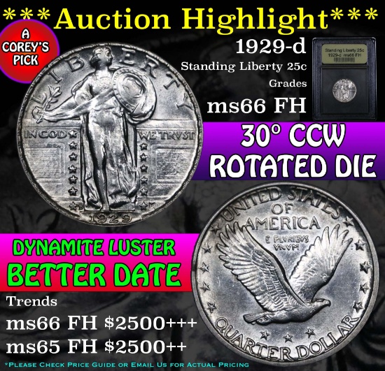 ***Auction Highlight*** 1929-d Standing Liberty Quarter 25c Graded GEM+ FH by USCG (fc)