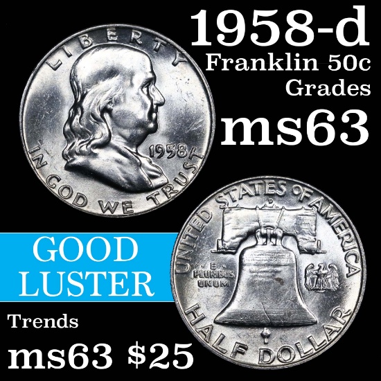 1958-d Franklin Half Dollar 50c Grades Select Unc