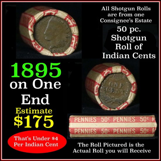 Indian Head Penny 1c Shotgun Roll, 1895 on one end, reverse on the other