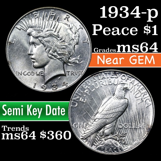 1934-p Peace Dollar $1 Grades Choice Unc (fc)