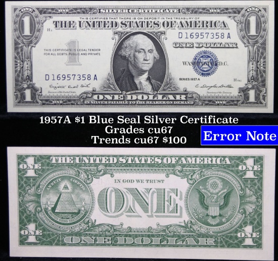 1957A $1 Blue Seal Silver Certificate Grades Gem++ CU