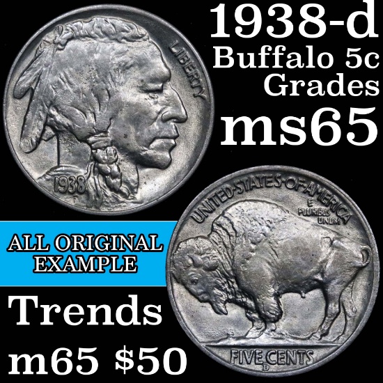 1938-d Buffalo Nickel 5c Grades GEM Unc