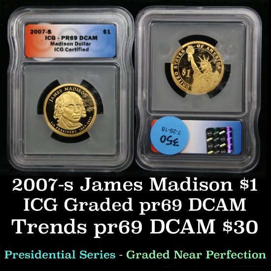 2007-s Madison Proof Presidential Dollar $1 Graded pr69 DCAM by ICG