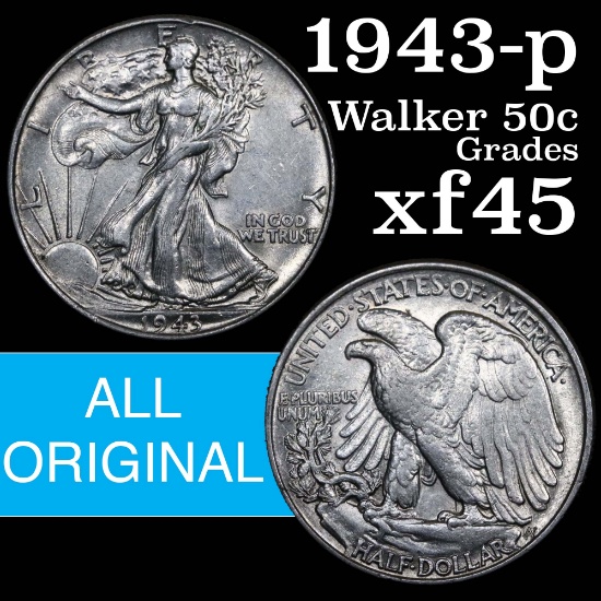 1943-p Walking Liberty Half Dollar 50c Grades xf+