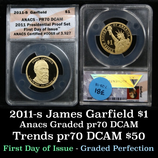 ANACS 2011-s Garfield Proof Presidential Dollar $1 Graded pr70 DCAM by ANACS