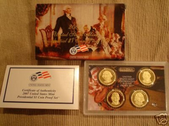 2007 PRESIDENTIAL Dollar Proof Set DEEP CAMEO Mint Coins w/coa