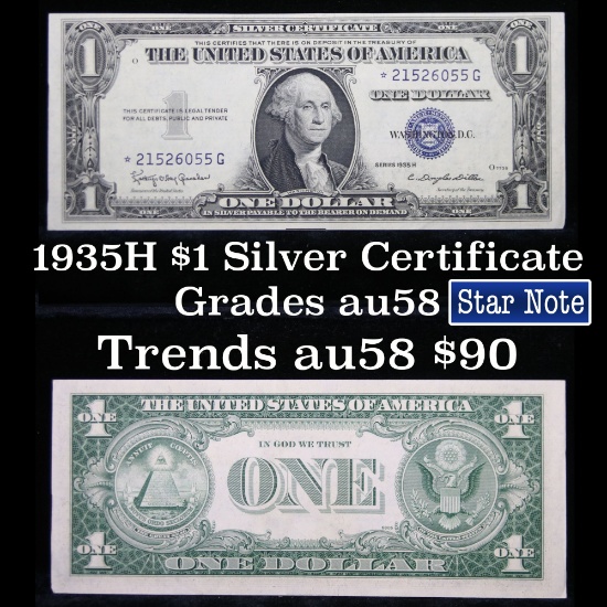 ***Star Note 1935H $1 Blue Seal Silver Certificate Grades Choice AU/BU Slider