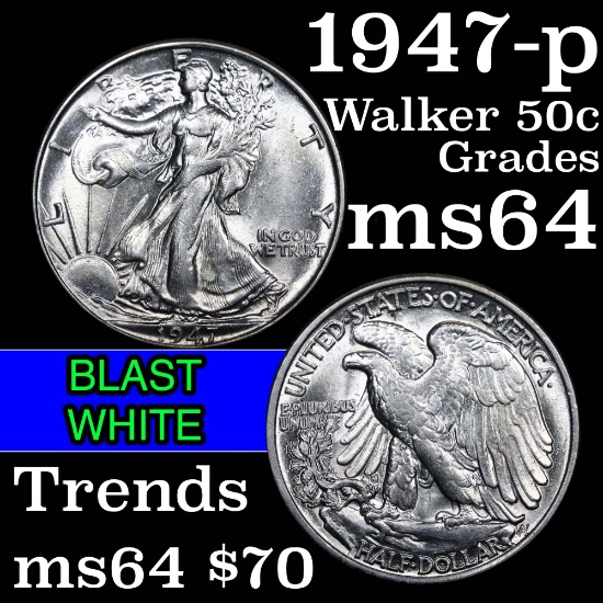 1947-p Walking Liberty Half Dollar 50c Grades Choice Unc