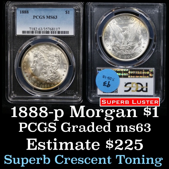 PCGS 1888-p Rainbow Toned Morgan Dollar $1 Graded ms63 by PCGS