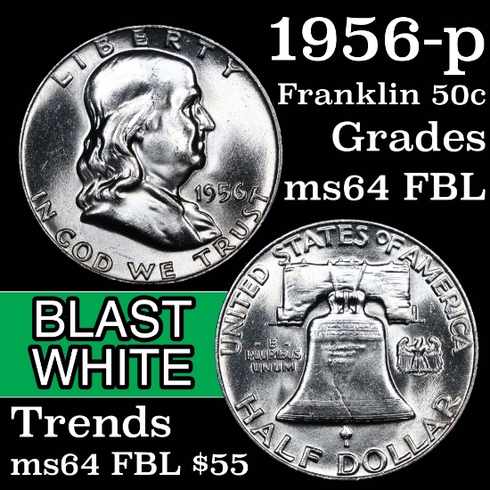 1956-p Franklin Half Dollar 50c Grades Choice Unc FBL