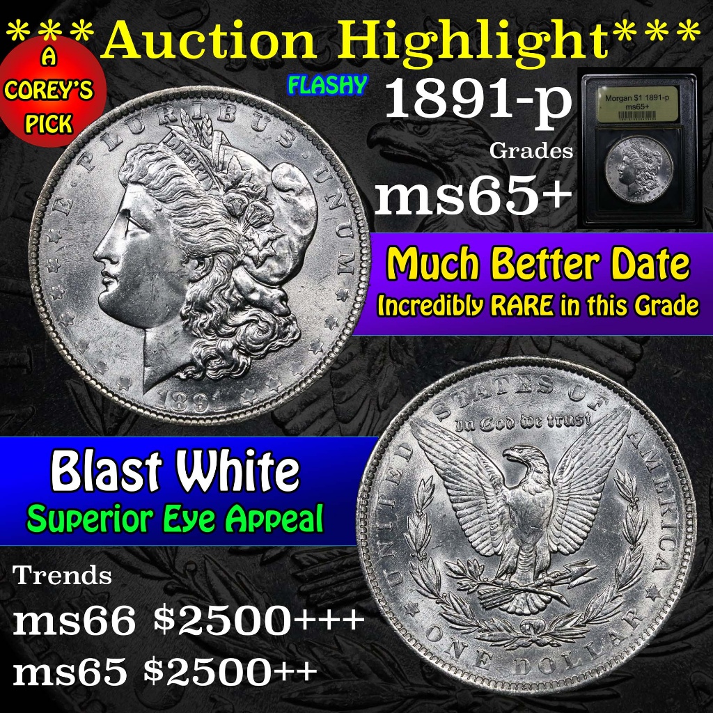 ***Auction Highlight*** 1891-p Morgan Dollar $1 Graded GEM+ Unc by USCG (fc)
