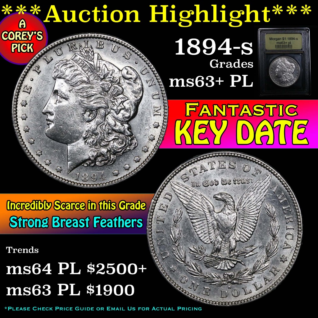 ***Auction Highlight*** 1894-s Morgan Dollar $1 Graded Select Unc+ PL by USCG (fc)