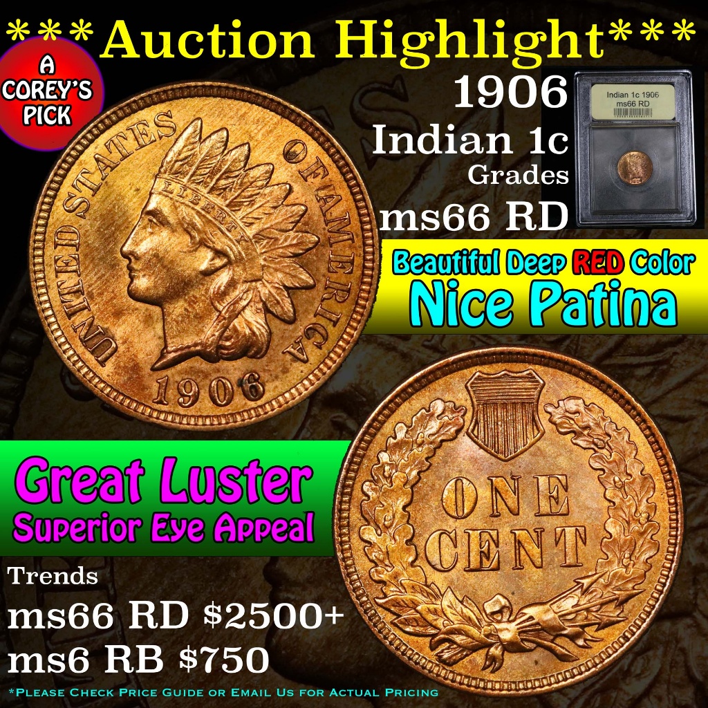 ***Auction Highlight*** 1906 Indian Cent 1c Graded GEM+ Unc RD by USCG (fc)
