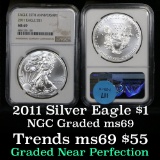NGC 2011 25TH Anniversary Silver Eagle Dollar $1 Graded ms69 by NGC