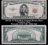 1953A $5 Red Seal United States Note Grades vf+