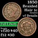 1850 Braided Hair Large Cent 1c Grades vf details