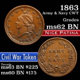 1863 Army & Navy Civil War Token 1c Grades Select Unc BN