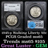 PCGS 1945-p Walking Liberty Half Dollar 50c Graded ms65 by PCGS