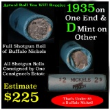 Full roll of Buffalo Nickels, 1935 on one end & a 'd' Mint reverse on other end (fc)