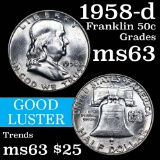 1958-d Franklin Half Dollar 50c Grades Select Unc